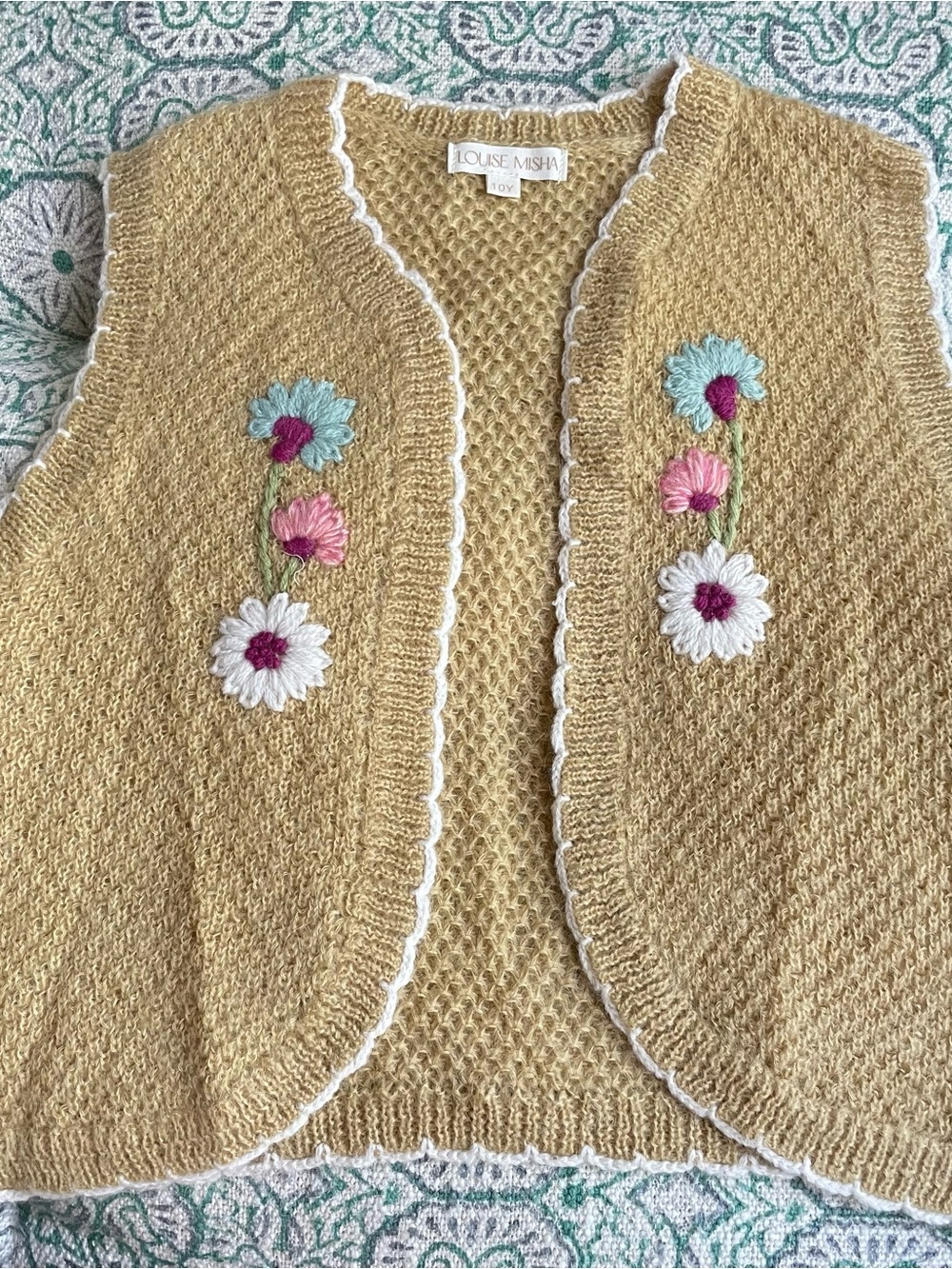 Louise Misha Girls' Yellow Embroidered Floral Vest